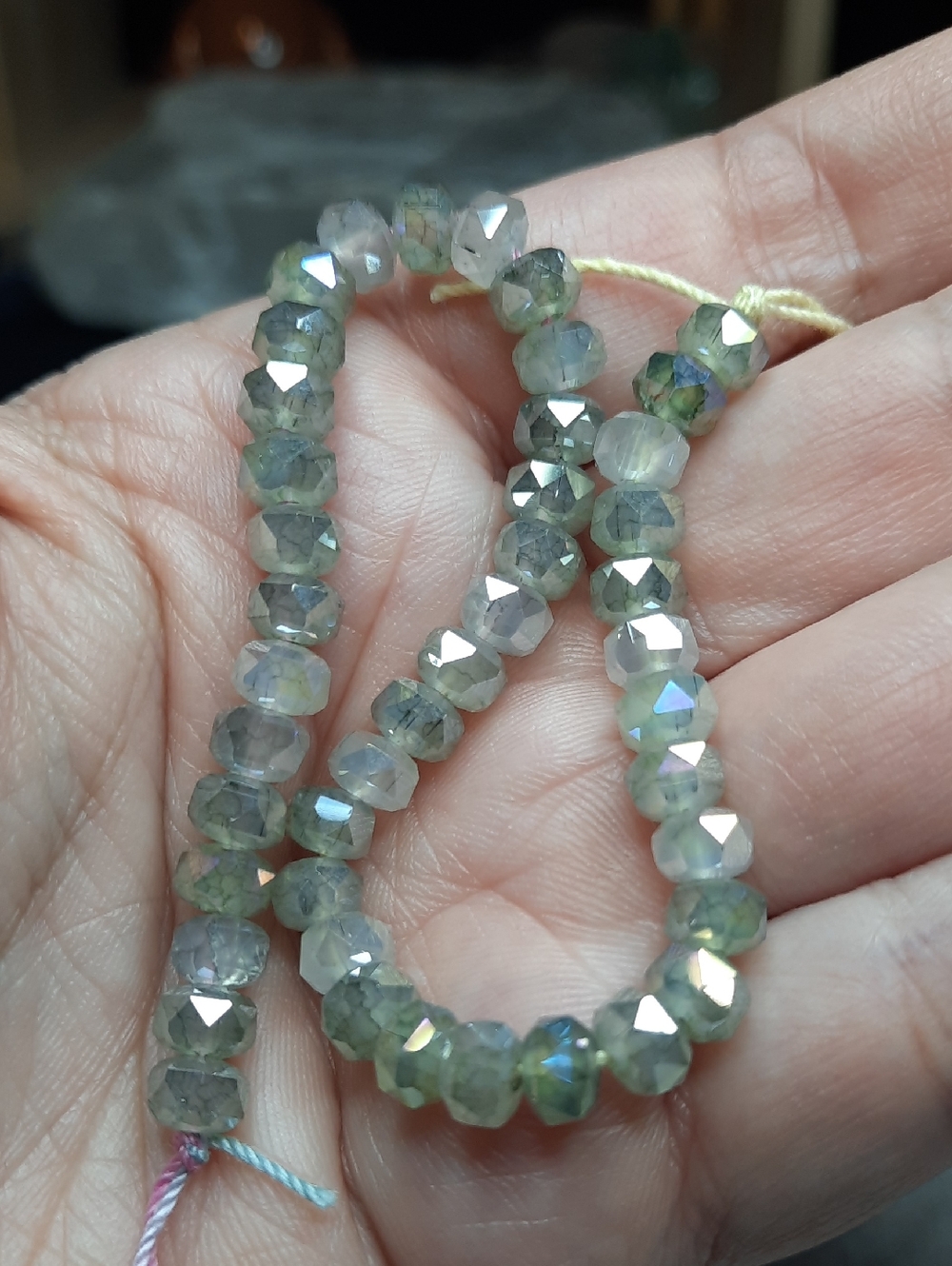 #10- Faceted Electroplated Glass Rondelles - "Gray Labradorite" - 7" Strand